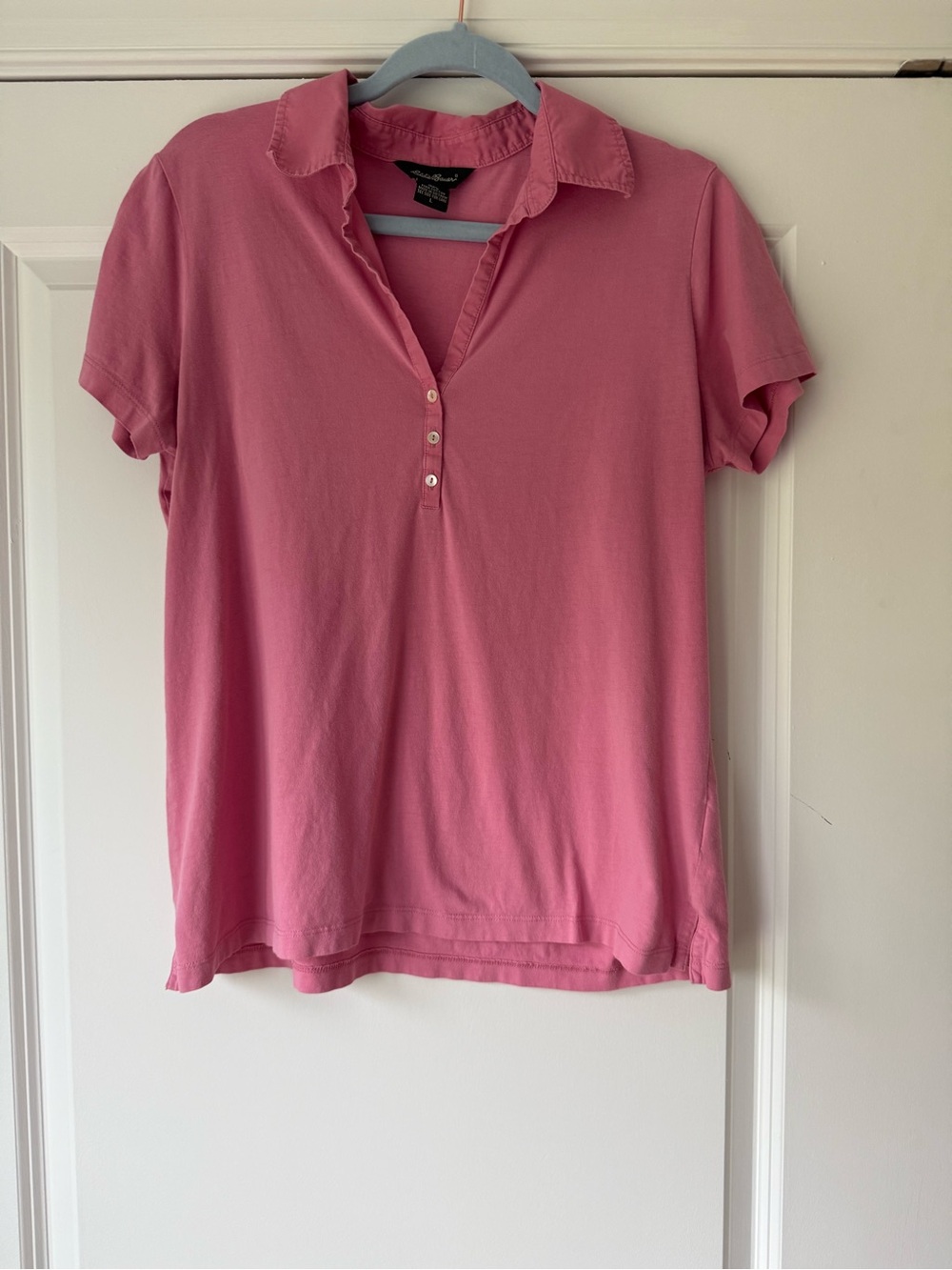 Eddie Bauer Casual Pink Short-Sleeve Polo Top, Pima Cotton, Large